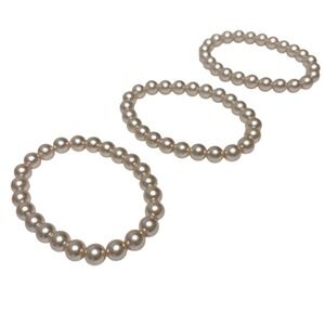 Set of 3 Champagne Pink Faux Pearl Stretch Bracelets Beaded Stackable 8mm Beads